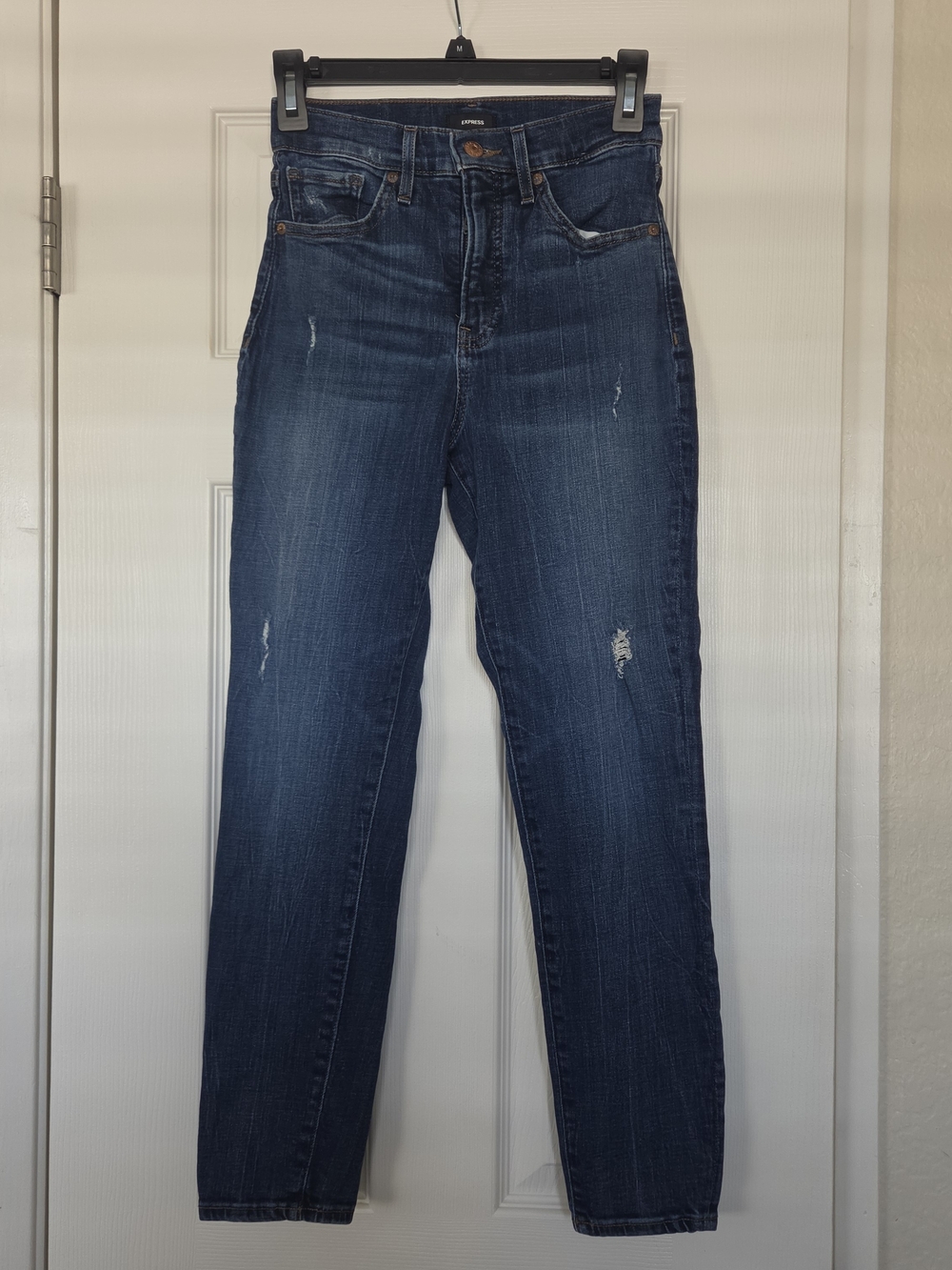 Express Women's Cropped Skinny Jeans in Dark Blue Wash